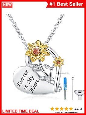 Sterling Silver Sunflower Cremation Urn Necklace for Ashes Memorial Jewelry